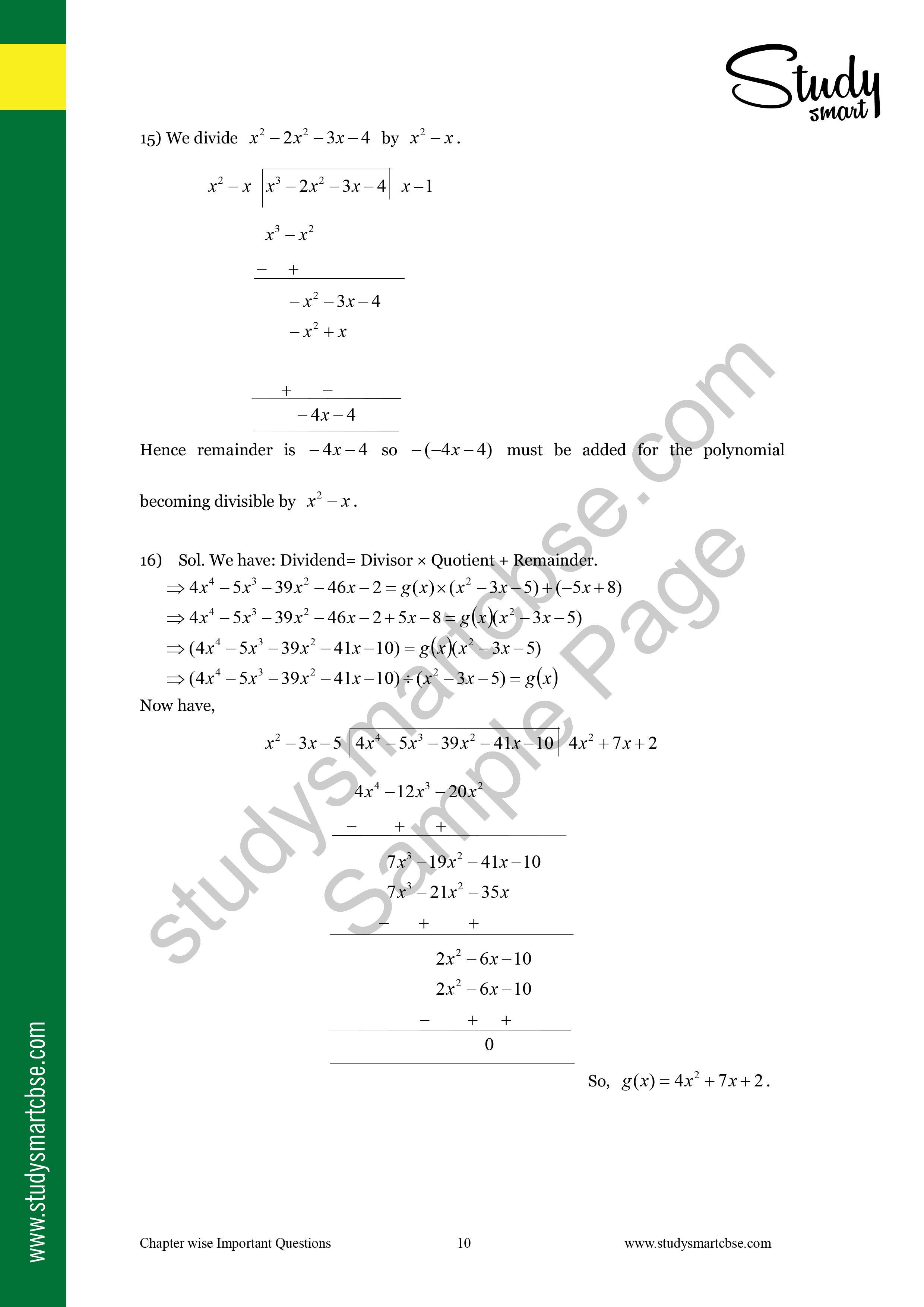 02. Polynomials | Important Questions - Class 10 Maths Important Questions preview page 1