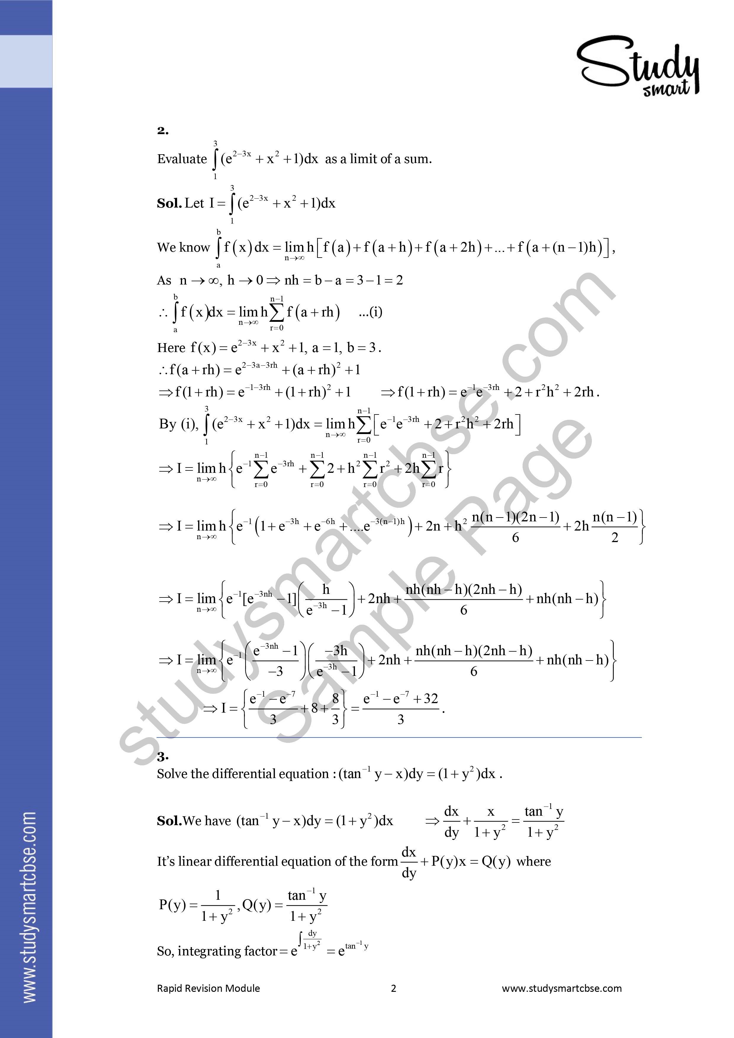 CBSE 12th Maths Calculus Most Important Questions With Solutions (2023 - 2024) preview page 2