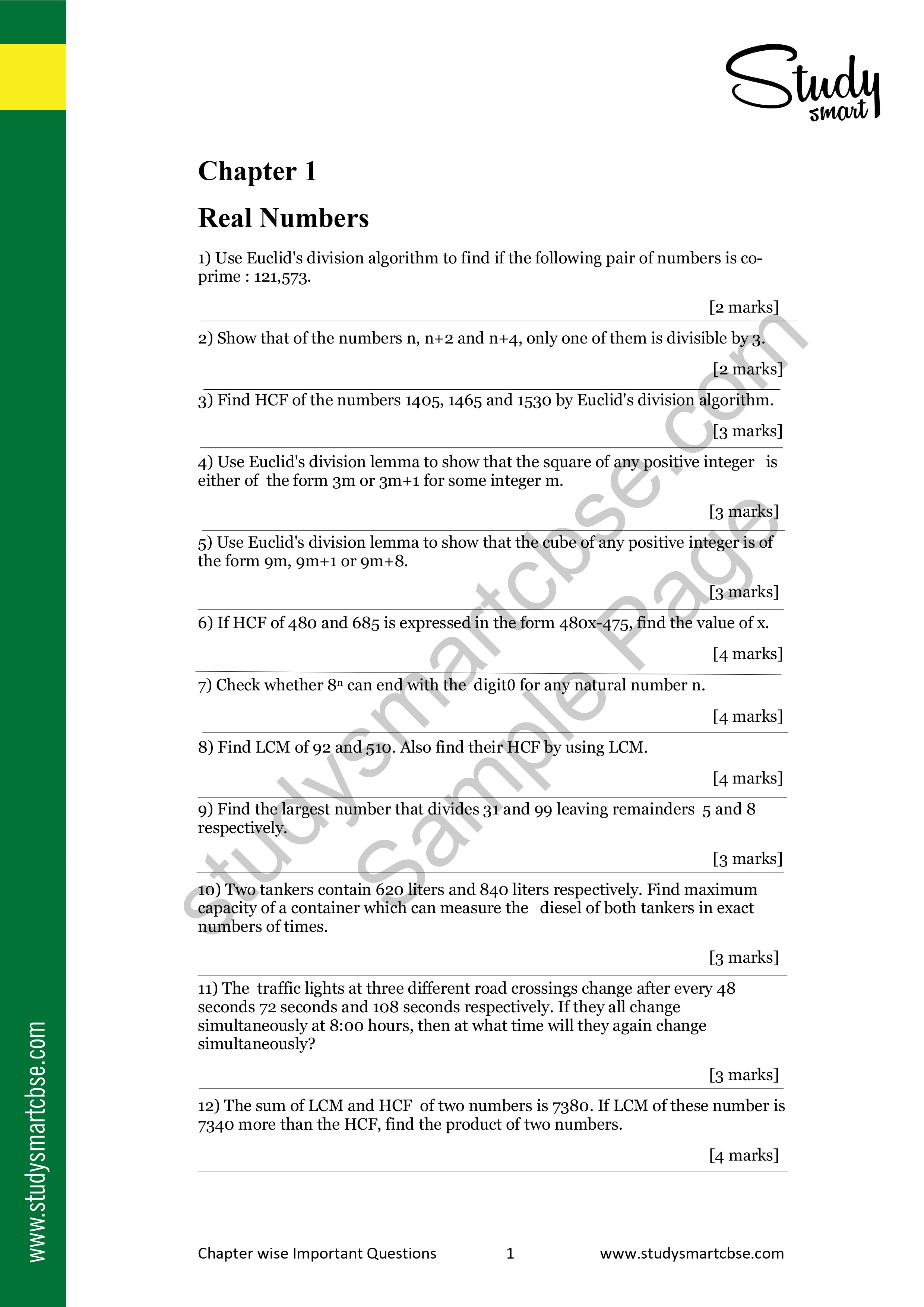 01. Real Numbers Important Questions - Class 10 Maths Chapter 1 Most Important Questions preview page 2