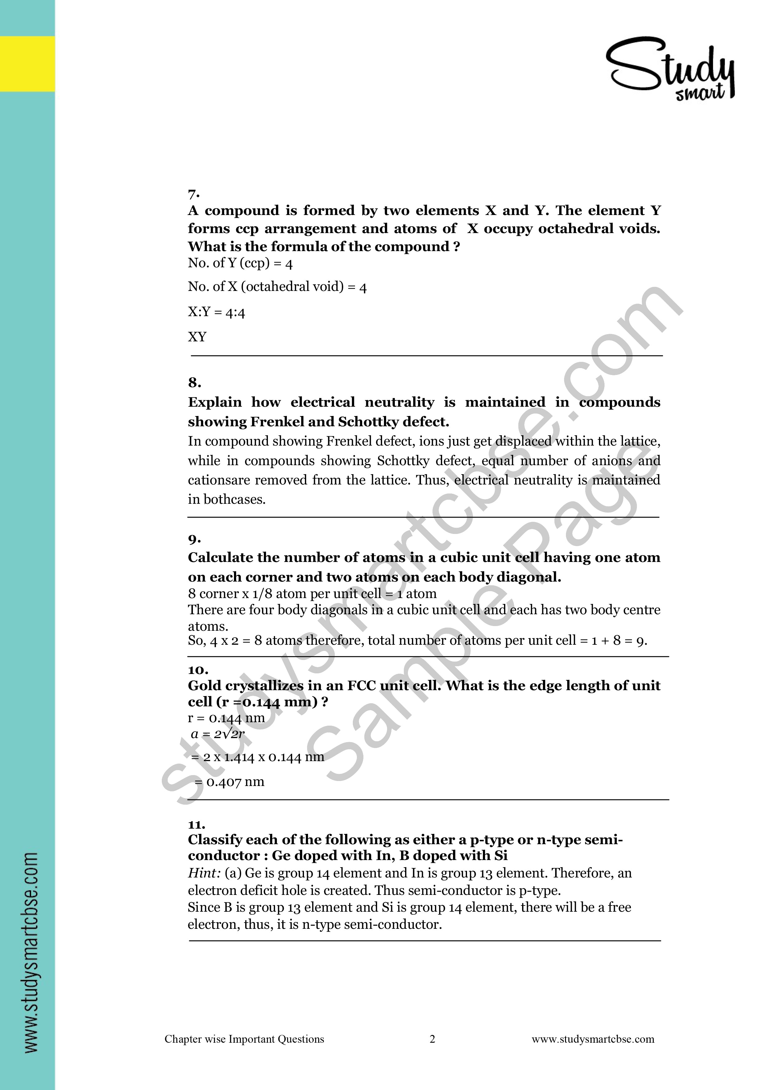 01. Solid State Important Questions - Class 12 Chemistry Chapter 1 Most Important Questions preview page 2