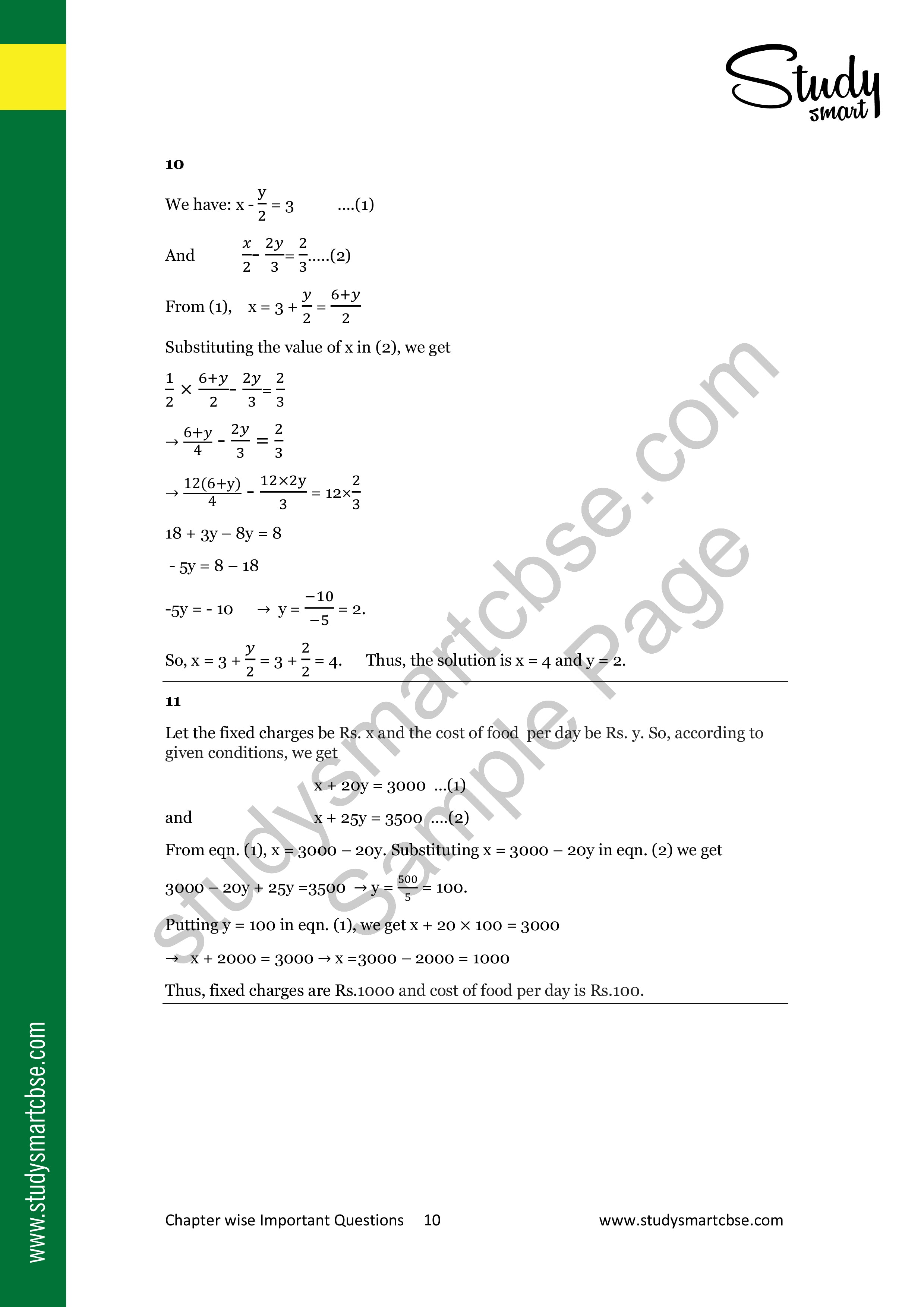 03. Pair of Linear Equations in two variables preview page 1