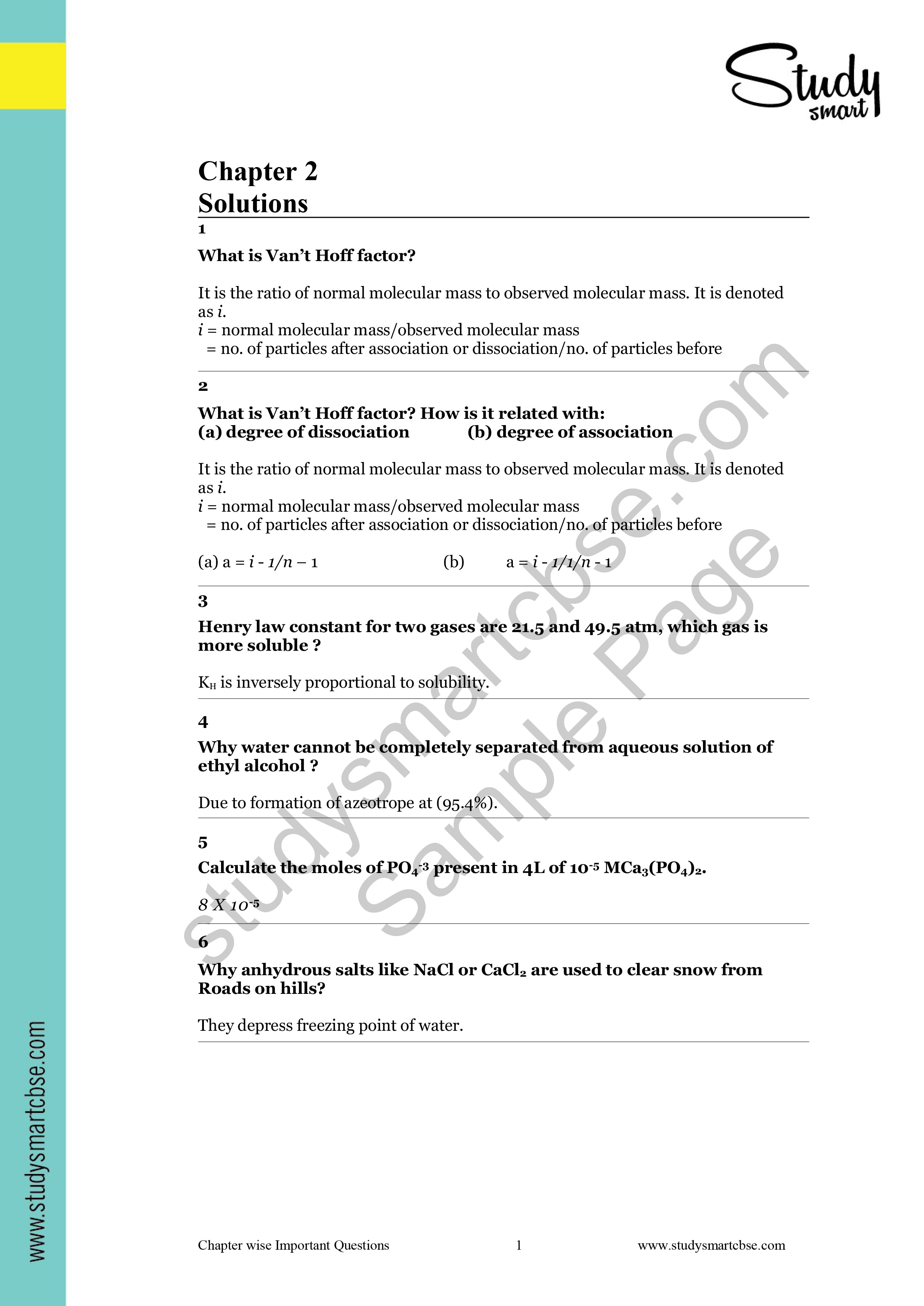 02. Solutions | Important Questions preview page 2
