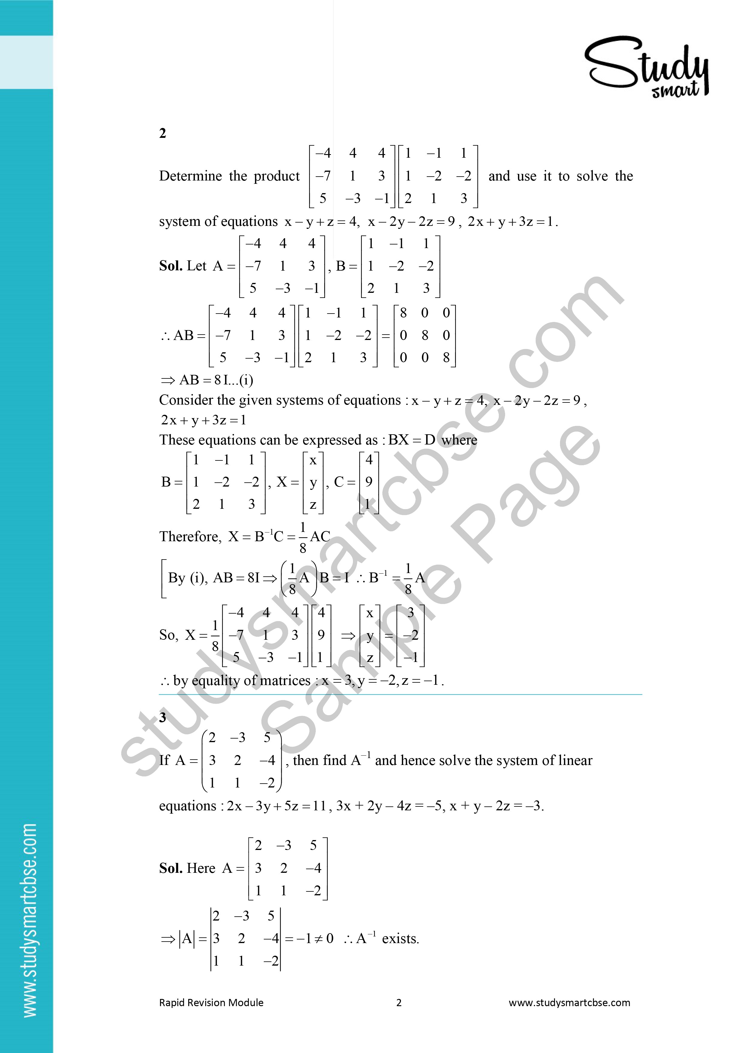 CBSE Class 12th Maths Matrices and Determinants - 65 Most Important Questions with Solutions (2023 - 2024) preview page 1