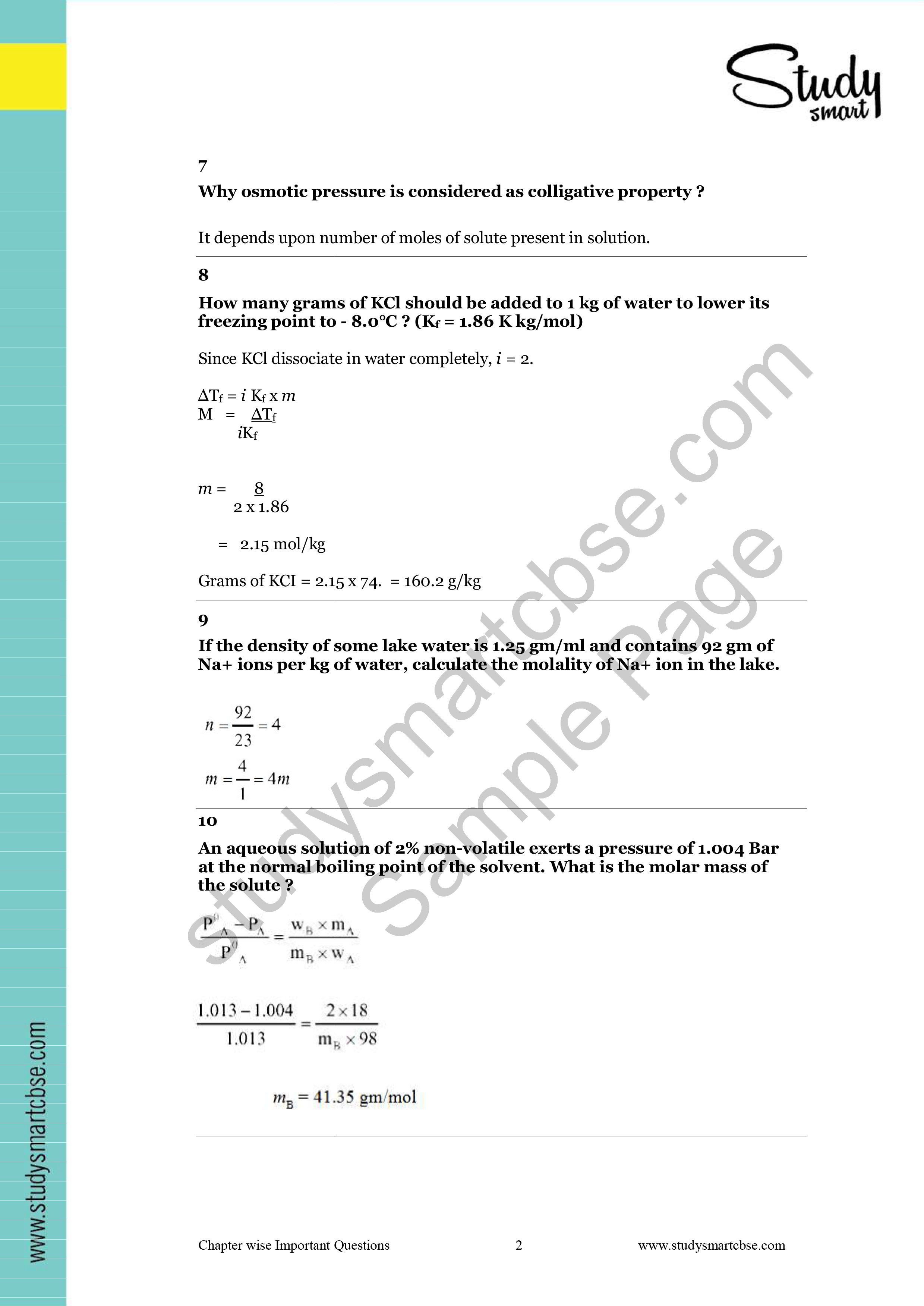 02. Solutions | Important Questions preview page 1